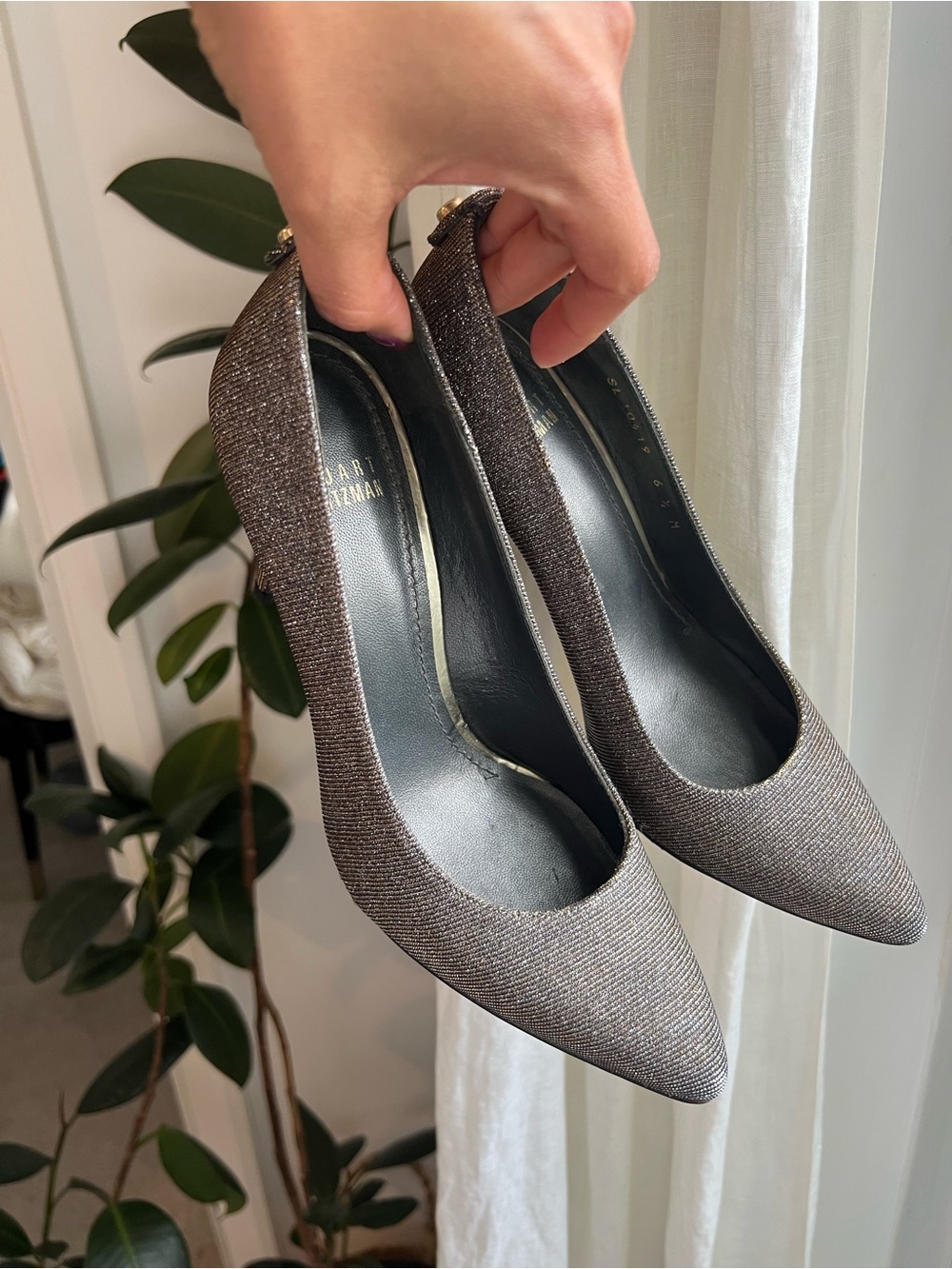 Stuart Weitzman Women's Metallic Charcoal Pointed-Toe Pumps
